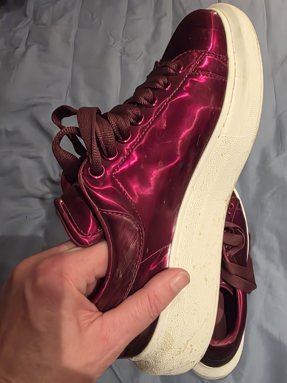 Alexander McQueen Unique SHINY Metallic Burgundy Low-Top Sneakers